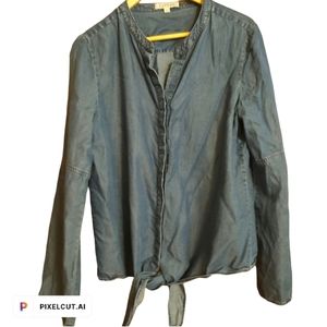 Women's collarless top.